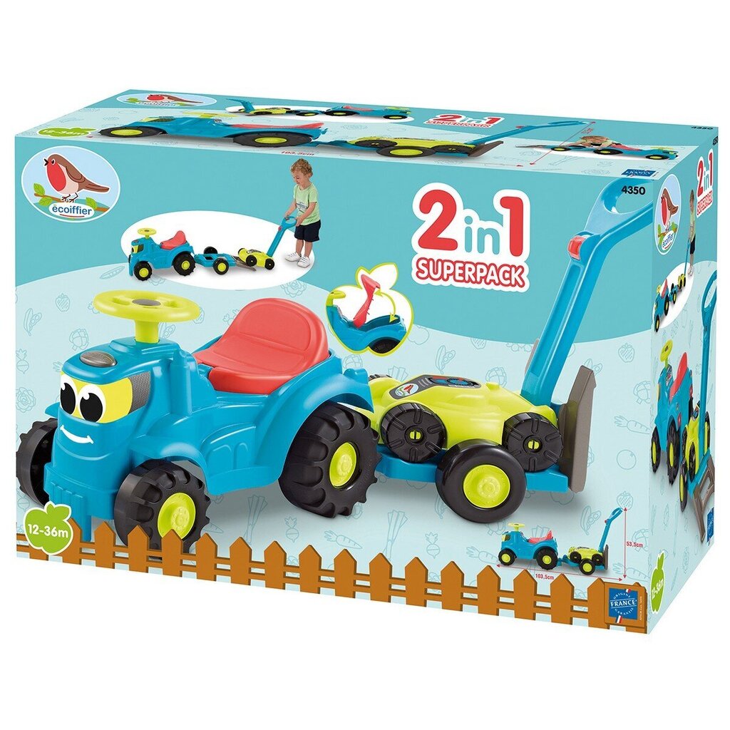 Stumjamais traktors Ecoiffier Trailer Tractor ar piekabi un stumjamo mašīnu. цена и информация | Rotaļlietas zīdaiņiem | 220.lv