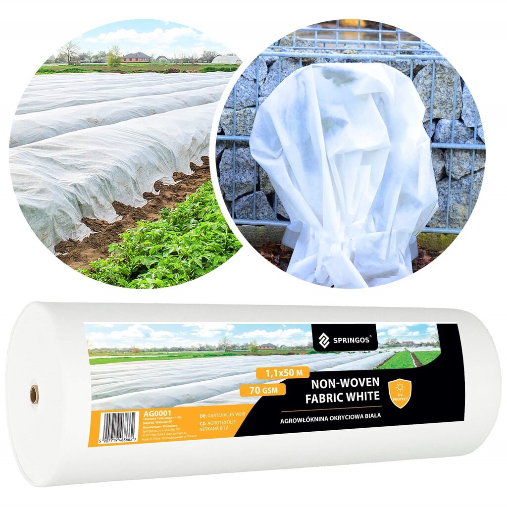 Ziemas agrotekstils Springos AG0001, 70g/m2, 50x1,1m, balts cena un informācija | Dārza instrumenti | 220.lv