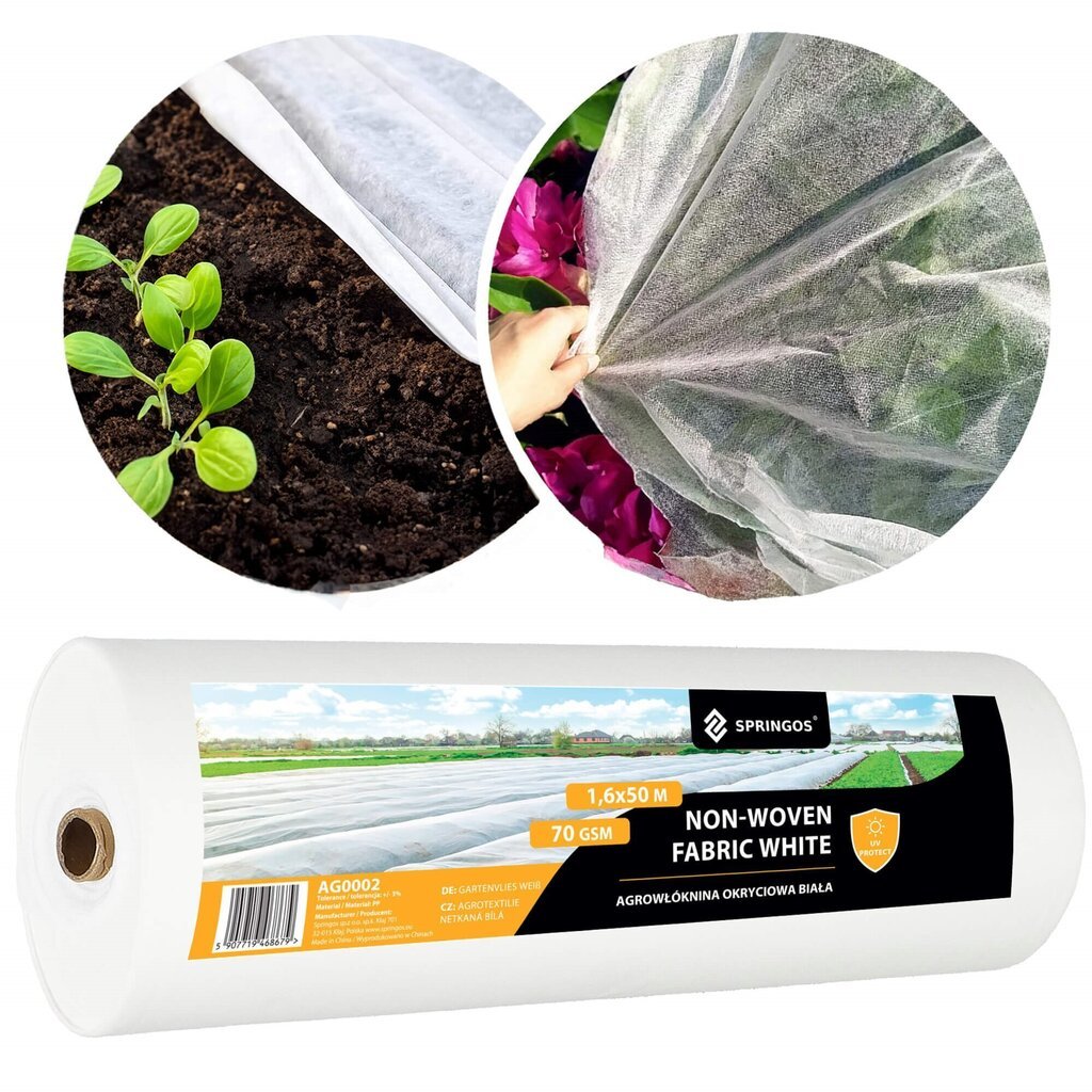 Ziemas agrotekstils Springos AG0002, 70g/m2, 50x1,6m, balts цена и информация | Dārza instrumenti | 220.lv