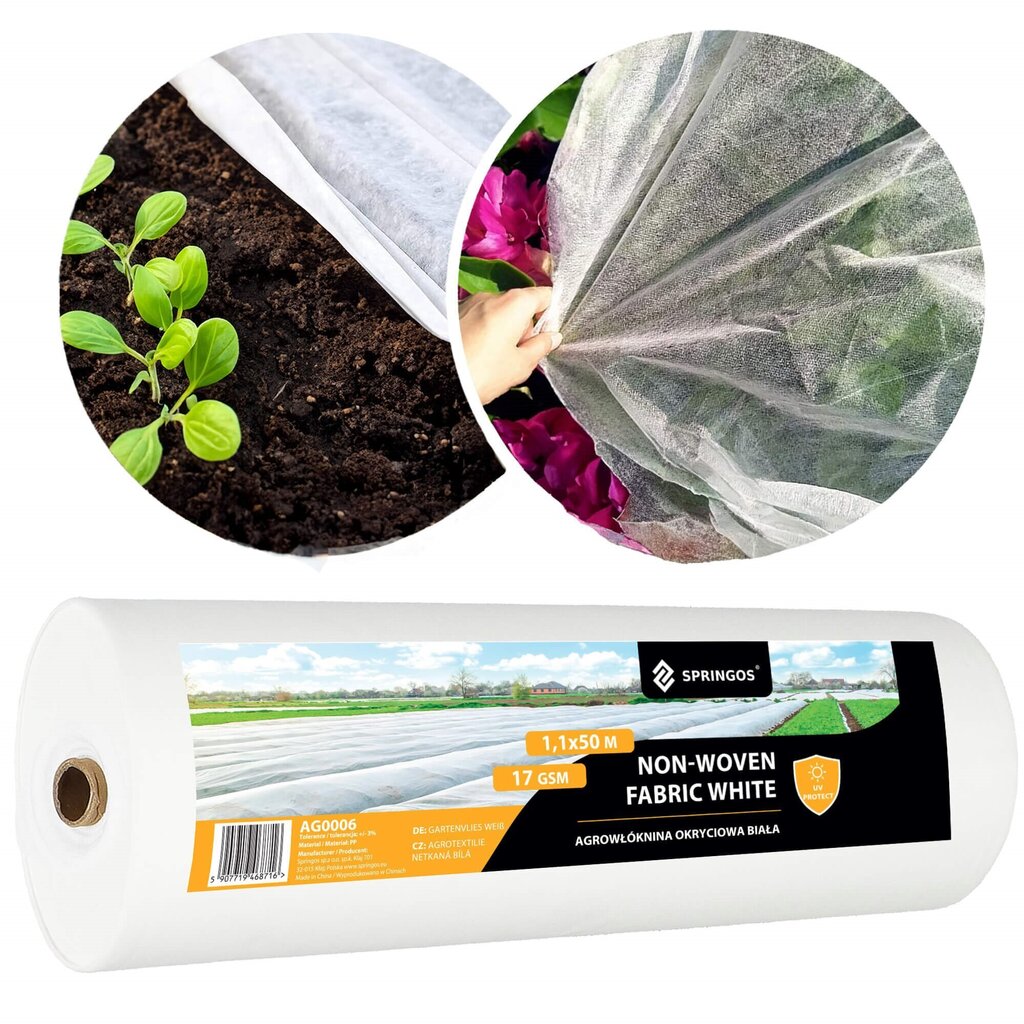 Ziemas agrotekstils Springos AG0006, 17g/m2, 50x1,1m, balts cena un informācija | Dārza instrumenti | 220.lv