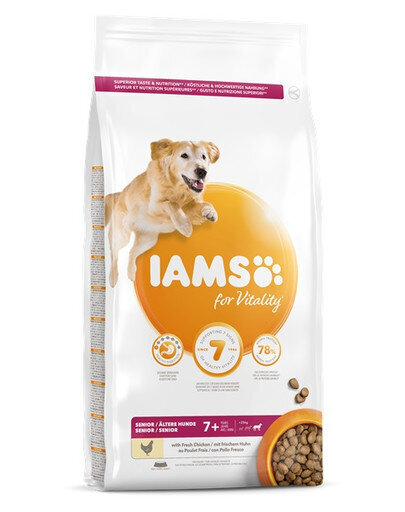 Iams For Vitality vecākiem lielu šķirņu suņiem, ar vistu, 12 kg cena un informācija | Sausā barība suņiem | 220.lv