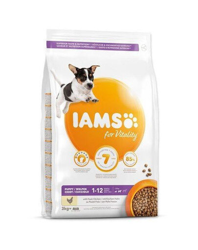 Iams ProActive Health mazu un vidēju šķirņu kucēniem, ar vistas gaļu, 12 kg cena un informācija | Sausā barība suņiem | 220.lv