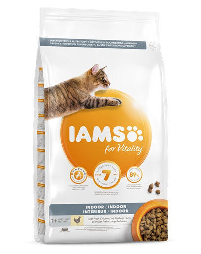 Iams For Vitality Indoor pieaugušiem kaķiem, ar vistas gaļu, 10 kg cena un informācija | Sausā barība kaķiem | 220.lv