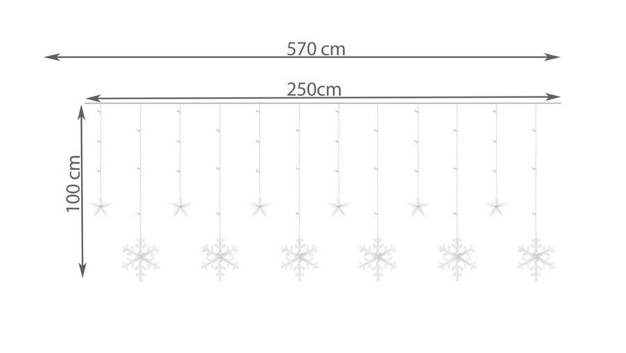 Vītnes aizkars Sniegpārslas un zvaigznes, 138 LED cena un informācija | Ziemassvētku lampiņas, LED virtenes | 220.lv