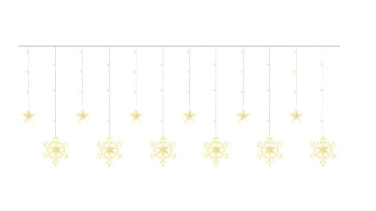Vītnes aizkars Sniegpārslas un zvaigznes, 138 LED цена и информация | Ziemassvētku lampiņas, LED virtenes | 220.lv