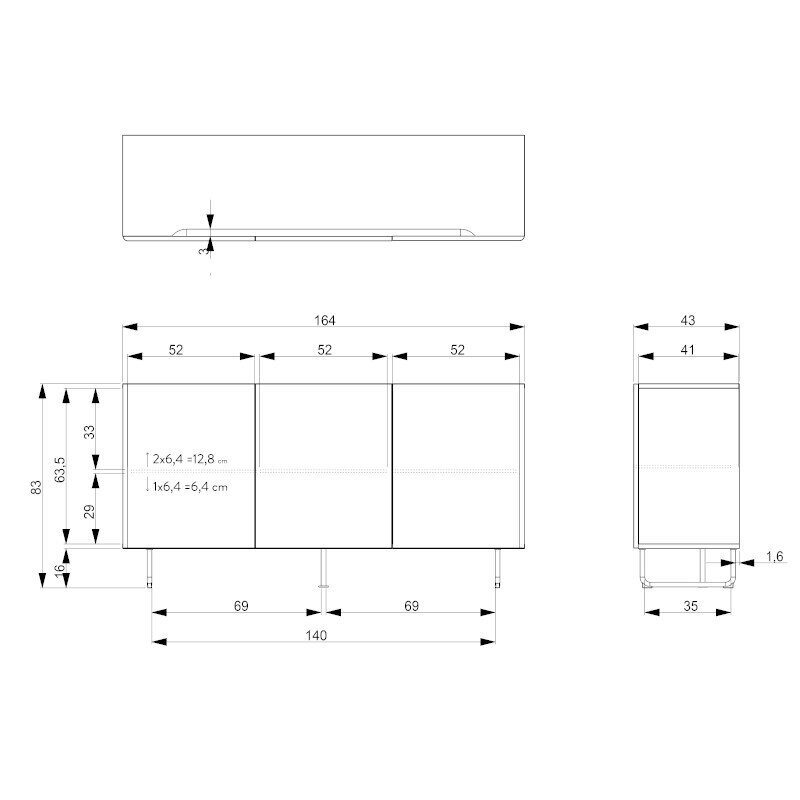 Kumode Tenzo Parma, 164x43x83 cm, zila cena un informācija | Kumodes | 220.lv