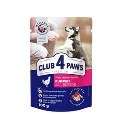Club 4 paws Premium mitrā barība visu šķirņu kucēniem ar vistas gaļu 24 x 100 g cena un informācija | Konservi suņiem | 220.lv