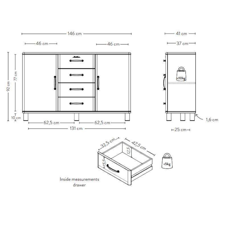 Kumode Aatrium Malibu, 146x41x92 cm, dzeltena cena un informācija | Kumodes | 220.lv