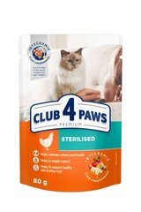 Club 4 paws Premium mitrā barība sterilizētiem/kastrētiem kaķiem 24 x 80g cena un informācija | Konservi kaķiem | 220.lv