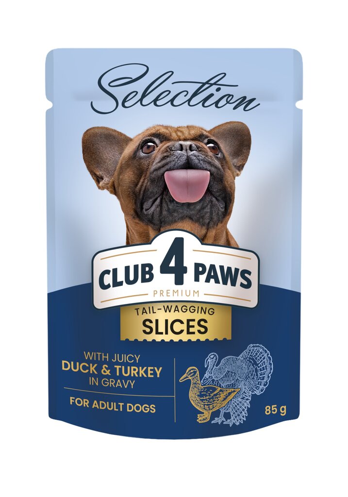 Club 4 paws Premium mitrā suņu barība - Pīle un tītars mērcē 12 x 85g cena un informācija | Konservi suņiem | 220.lv