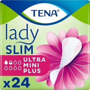 Uroloģiskie ieliktnīši Tena Lady Slim Ultra Mini Plus, 24 gab. cena un informācija | Autiņbiksītes, higiēniskās paketes, vienreizlietojamie paladziņi pieaugušajiem | 220.lv