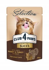 Club 4 paws Premium mitrā kaķu barība - Trušu un tītara mērcē 12 x 80g cena un informācija | Konservi kaķiem | 220.lv