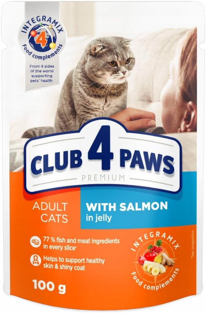 Club 4 paws Premium mitrā kaķu barība - Laši želejā 24 x 100 g цена и информация | Konservi kaķiem | 220.lv