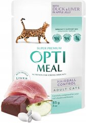 Optimeal Super Premium Hairball влажный корм для кошек - утка, печень 12 х 85 г цена и информация | Консервы для котов | 220.lv