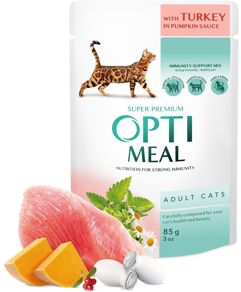 Optimeal mitrā kaķu barība - Tītara ķirbju mērcē 12 x 85g cena un informācija | Konservi kaķiem | 220.lv