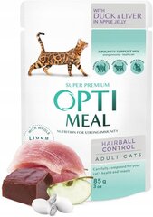 Optimeal Super Premium Hairball влажный корм для кошек  - утка, печень в яблочном желе 12 х 85 г цена и информация | Консервы для котов | 220.lv