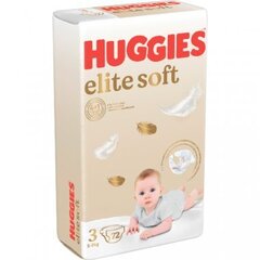 Autiņbiksītes Huggies Elite Soft, 3 (5-9 kg), 72 gab. cena un informācija | Autiņbiksītes | 220.lv