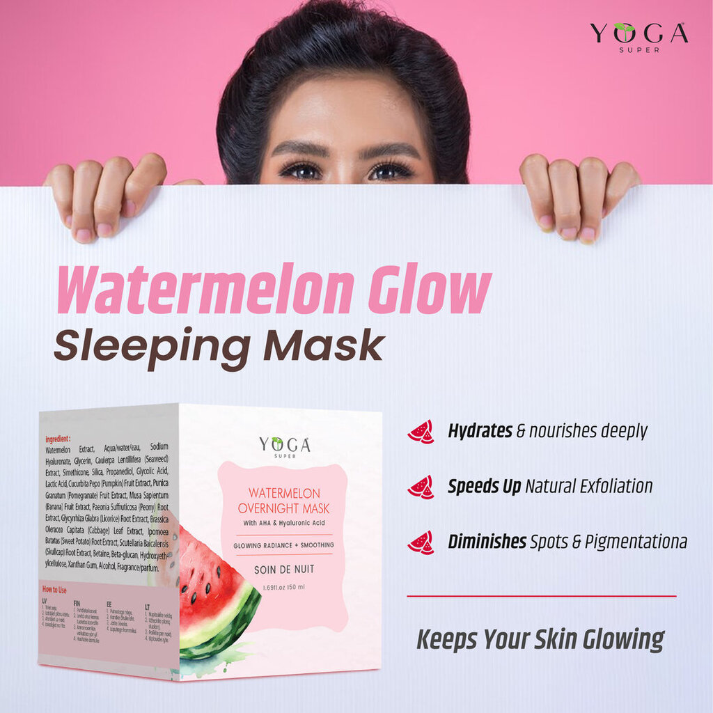 Nakts sejas maska ​​Yoga super Watermelon glow AHA цена и информация | Serumi sejai, eļļas | 220.lv