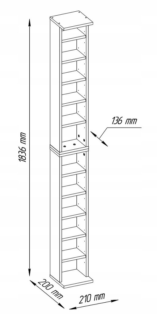 Plaukts, 180 cm, melns цена и информация | Plaukti | 220.lv