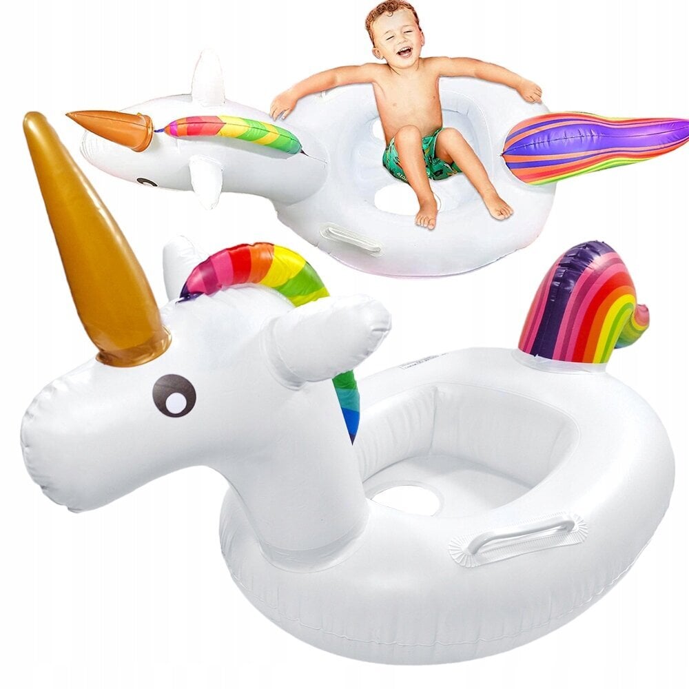Piepūšamais riņķis Unicorn, 60 cm, balts цена и информация | Piepūšamās rotaļlietas un pludmales preces | 220.lv