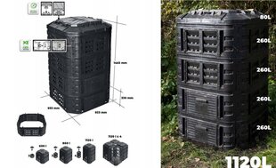 Komposta kaste Patrol, 1120 l, melna цена и информация | Уличные контейнеры, контейнеры для компоста | 220.lv