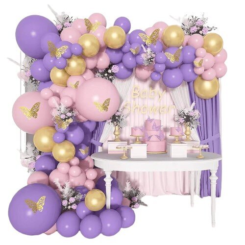 Rozā purpura tauriņu balonu komplekts, 139 gab. цена и информация | Baloni | 220.lv