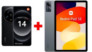 Xiaomi 14 Ultra 5G 16/512GB Black + Xiaomi Redmi Pad SE 4/128GB WiFi Graphite Gray цена и информация | Мобильные телефоны | 220.lv