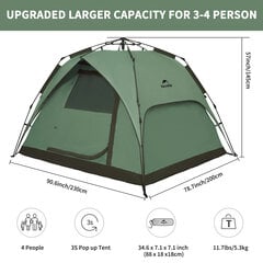 Полуавтоматическая четырехместная палатка Naturehike Cape5 Square, зелёная цена и информация | Палатки | 220.lv