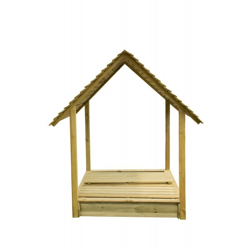 Impregnēta koka smilšu kaste ar soliņiem un koka jumtu, 120x120 cm cena un informācija | Smilšu kastes, smiltis | 220.lv