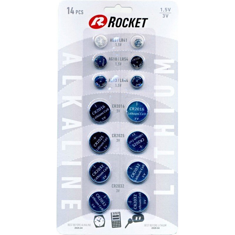 CR un AG tipa elementu komplekts Rocket, 14gab. cena un informācija | Baterijas | 220.lv