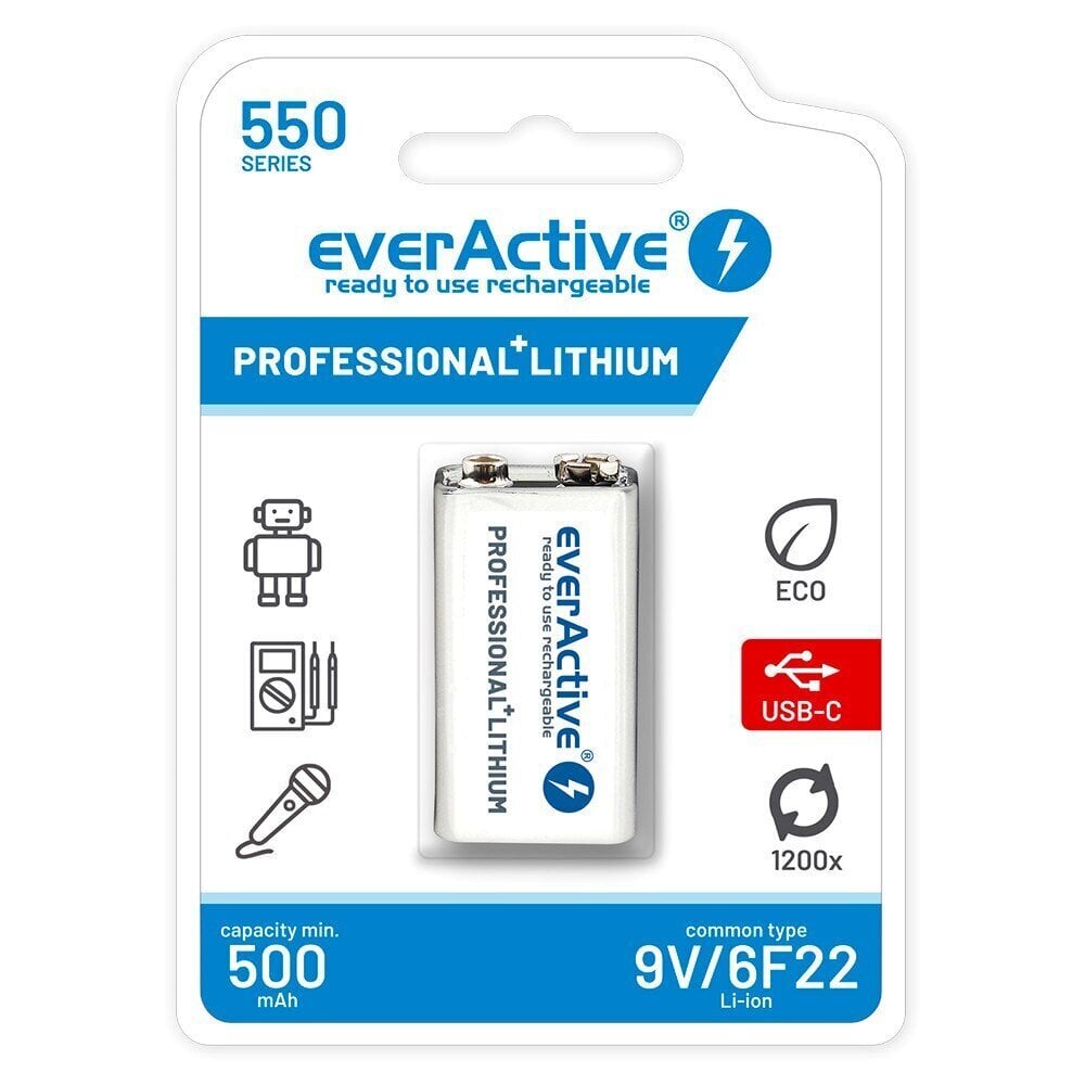 Akumulators EverActive 6F22/9V 550 mAh cena un informācija | Baterijas | 220.lv