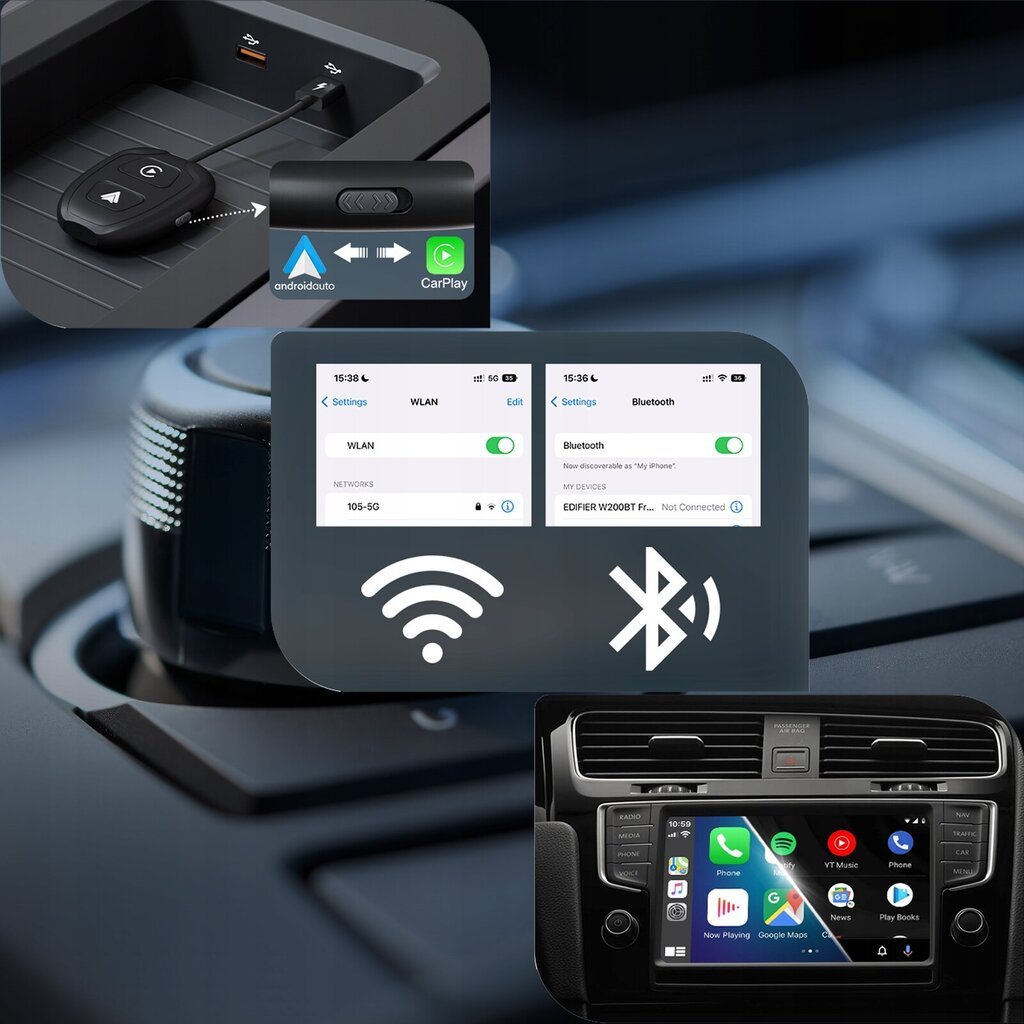 Bezvadu Android Auto un Carplay iPhone adapteris Wifi Bt Xstorm cena un informācija | Auto 12V el. piederumi | 220.lv