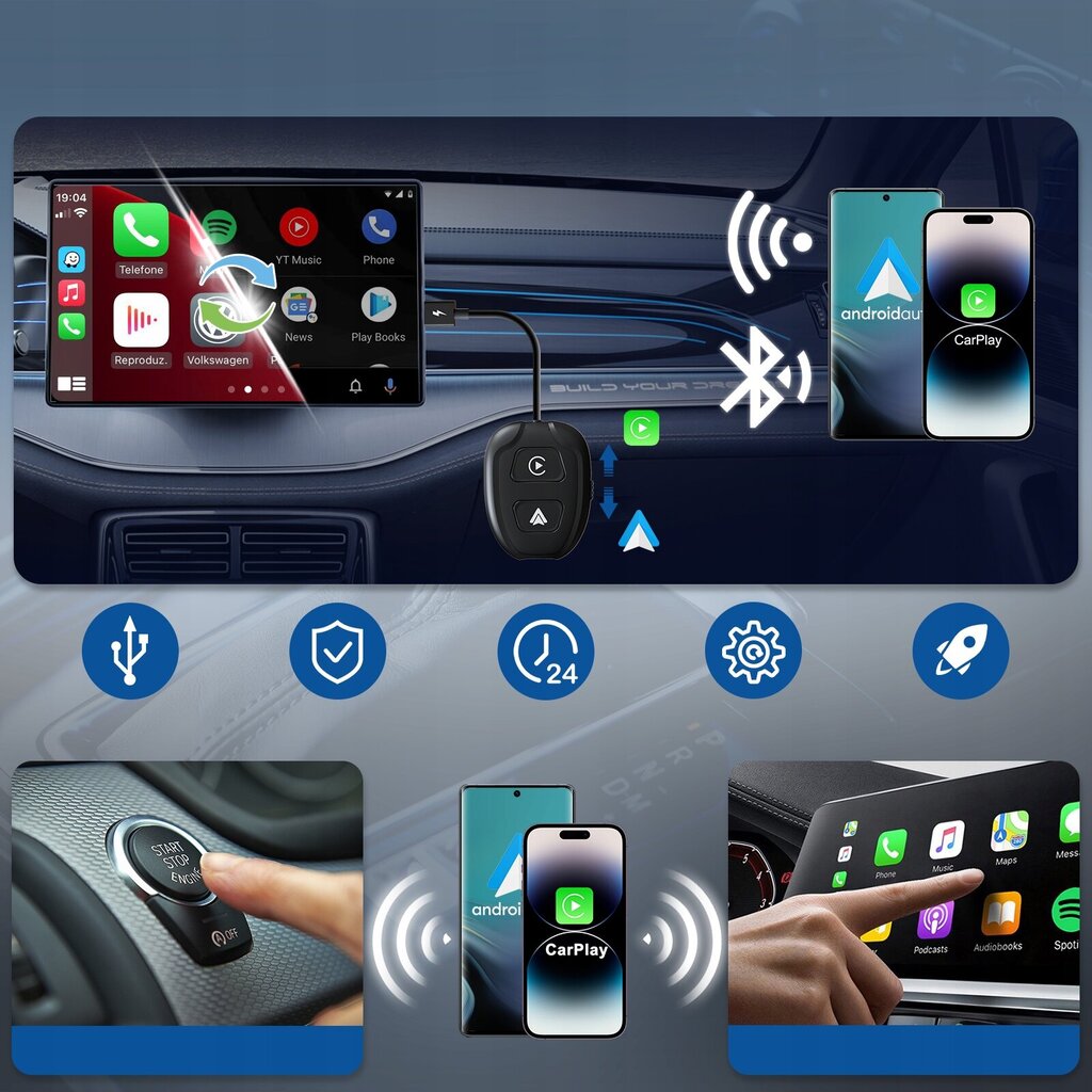 Bezvadu Android Auto un Carplay iPhone adapteris Wifi Bt Xstorm cena un informācija | Auto 12V el. piederumi | 220.lv