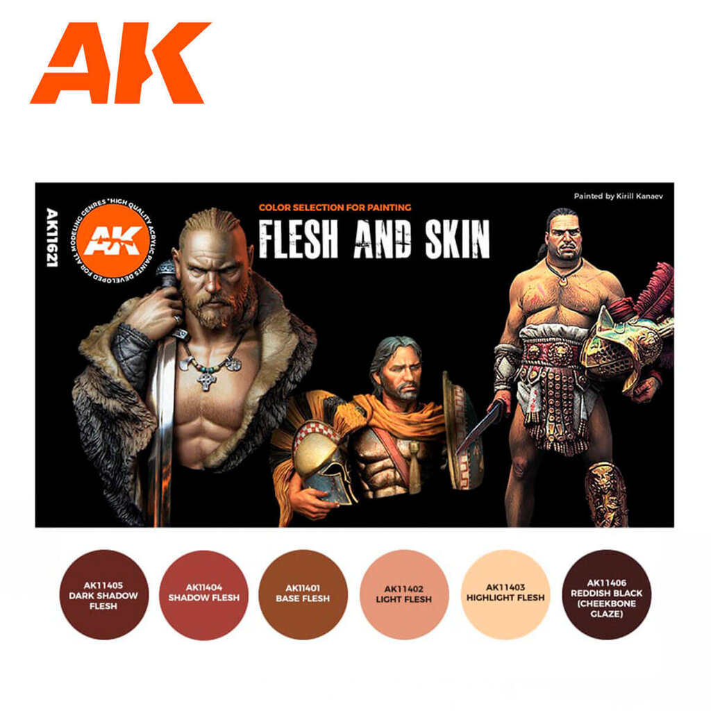 Akrila krāsu komplekts AK Interactive 3rd generation Flesh And Skin, AK11621 цена и информация | Modelēšanas un zīmēšanas piederumi | 220.lv