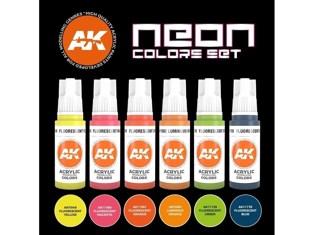 Akrila krāsu komplekts AK Interactive 3rd generation Neon Colors, AK11610 cena un informācija | Modelēšanas un zīmēšanas piederumi | 220.lv