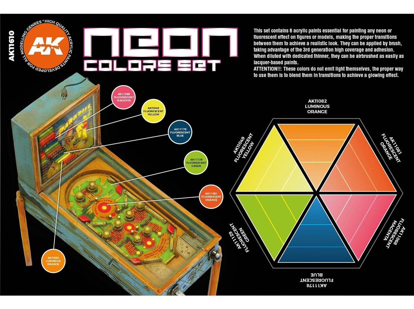 Akrila krāsu komplekts AK Interactive 3rd generation Neon Colors, AK11610 cena un informācija | Modelēšanas un zīmēšanas piederumi | 220.lv