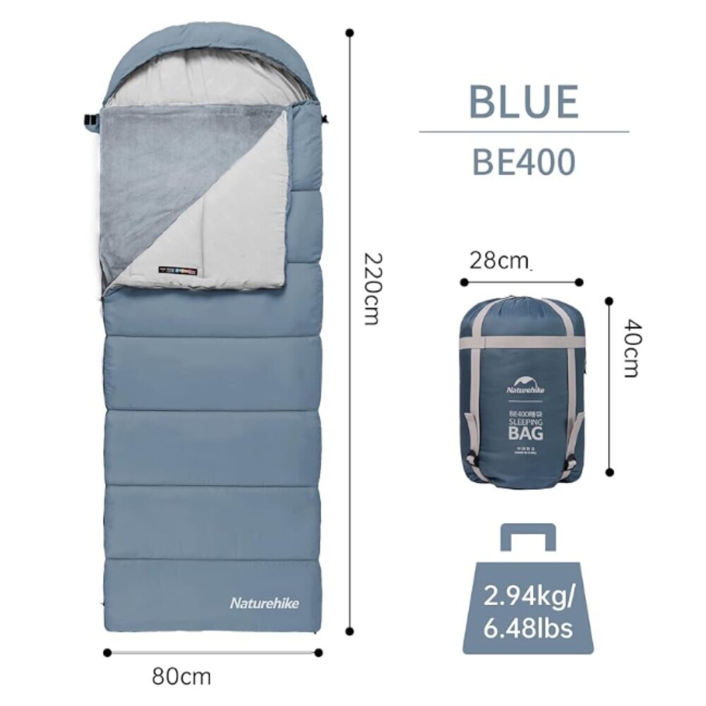 Guļammaiss ar kapuci un USB apsildāmo segu Naturehike BE400, 190x80cm, zils cena un informācija | Guļammaisi | 220.lv