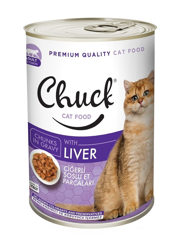 Chuck Chunks Adult Cat Liver konservi kaķiem ar aknām,400gr x 10 gb. cena un informācija | Konservi kaķiem | 220.lv