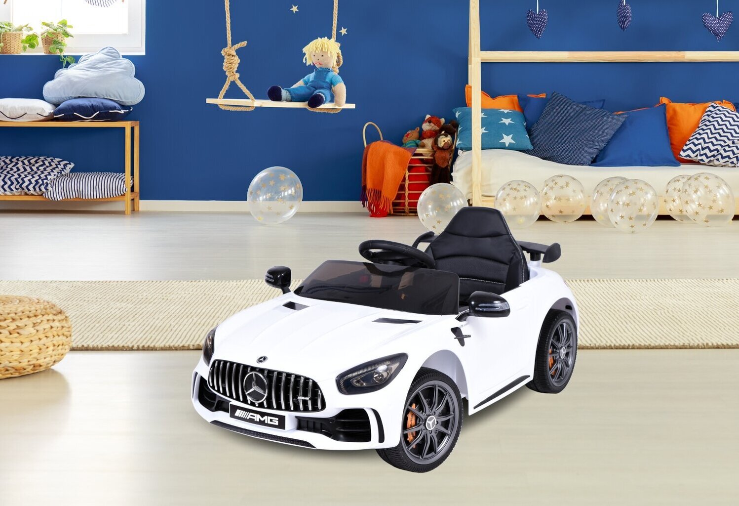 Vienvietīgs bērnu elektroauto Mercedes Amg Gtr Mercedes, balts cena un informācija | Bērnu elektroauto | 220.lv