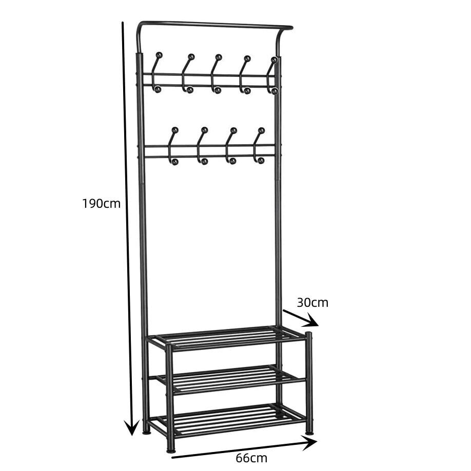 LUKKA apģērbu un apavu statīvs melns cena un informācija | Drēbju pakaramie | 220.lv