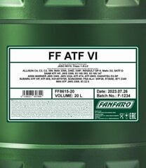 Transmisijas eļļa Fanfaro 8615 ATF Dexron VI, 20 l цена и информация | Масла для других деталей автомобиля | 220.lv