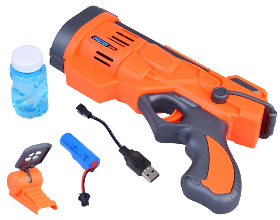 Uzlādējama ziepju burbuļu pistole, oranža, 27x13.5x5 cm cena un informācija | Ūdens, smilšu un pludmales rotaļlietas | 220.lv