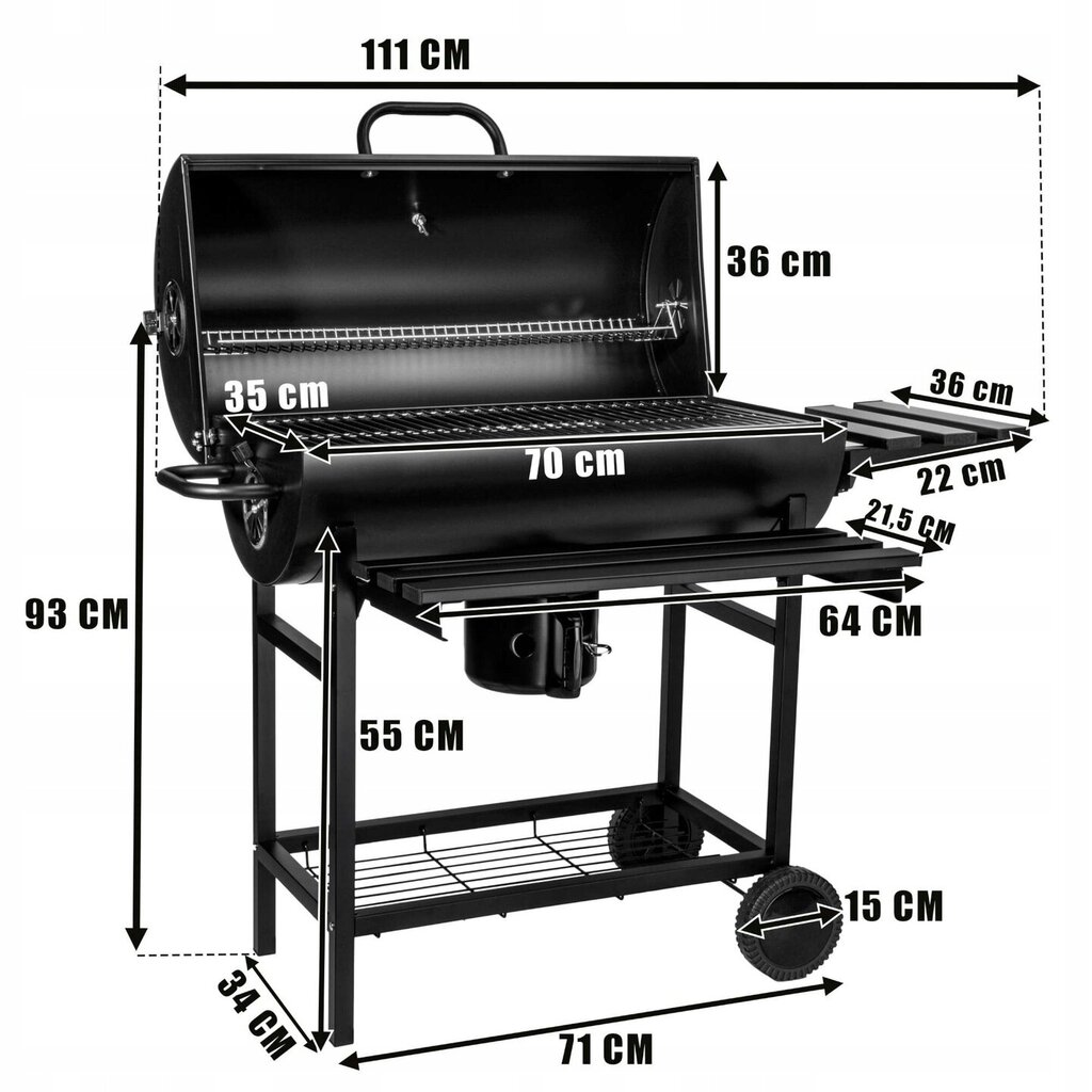 Kokogļu grils Fluxar KP117, 35 x 70 cm, melns cena un informācija | Grili | 220.lv