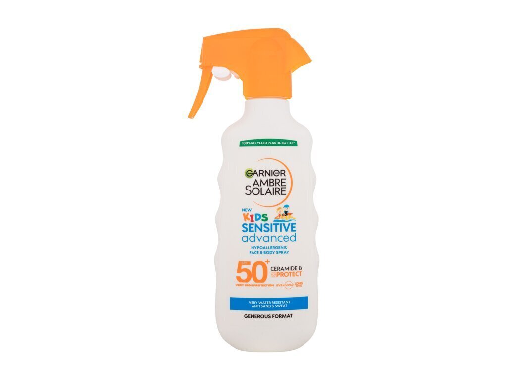 Sauļošanās aerosols bērniem Garnier Ambre Solaire Kids Sensitive Advanced SPF50+, 270 ml cena un informācija | Sauļošanās krēmi | 220.lv