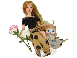 Lelle Emīlija ar kaķi Lean Toys, bŗūna, 30 cm x 8 cm x 5 cm cena un informācija | Rotaļlietas meitenēm | 220.lv