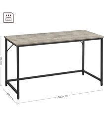 Письменный стол Vasagle, 140 x 60 x 75 см, серый цена и информация | Столы-консоли | 220.lv