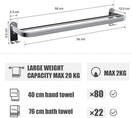 Dvieļu pakaramais, 58 cm цена и информация | Аксессуары для ванной комнаты | 220.lv