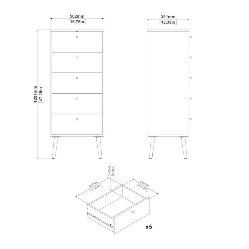 Kumode Aatrium Bodo 50x39x120 cm, pelēka cena un informācija | Kumodes | 220.lv