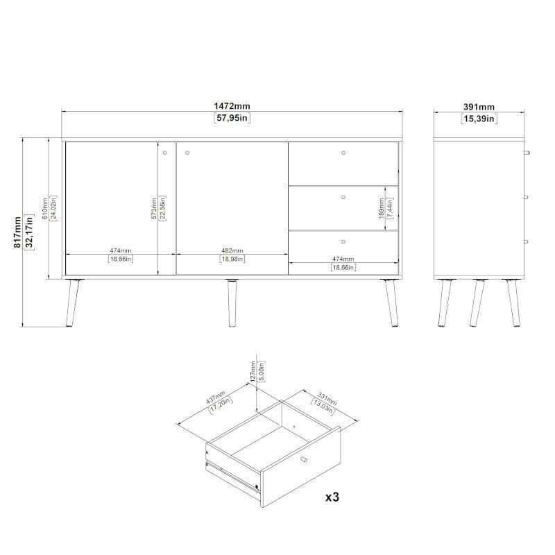 Kumode Aatrium Bodo, 147x39x82 cm, balta cena un informācija | Kumodes | 220.lv