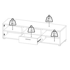 TV galdiņš Aatrium Media, 147,2x39x38 cm, balts cena un informācija | TV galdiņi | 220.lv